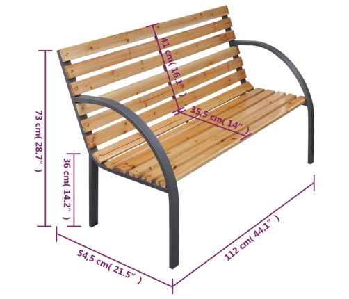 Banco de jardín madera maciza abeto 112 cm