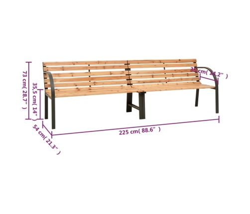 Banco doble de jardín madera maciza de abeto 225 cm