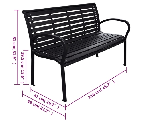 Banco de jardín acero y WPC negro 116 cm