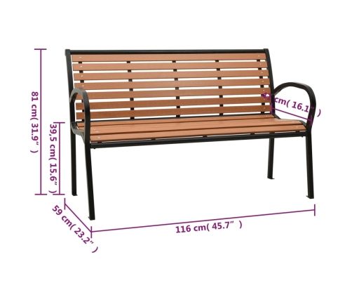 vidaXL Banco de jardín acero y WPC negro y marrón 116 cm