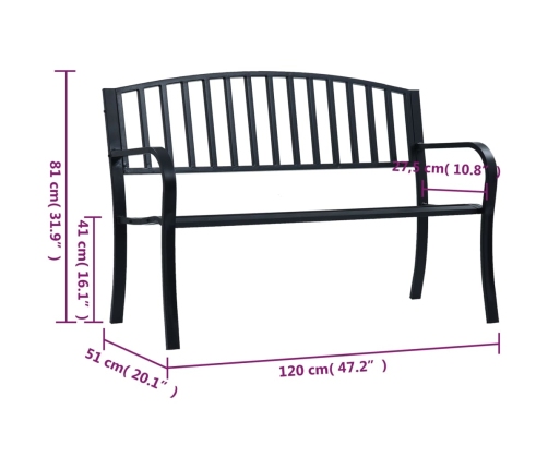 Banco de jardín acero negro 120 cm