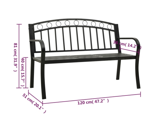 Banco de jardín con mesa acero negro 120 cm