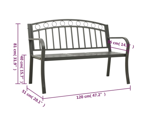 vidaXL Banco de jardín con mesa acero gris 120 cm