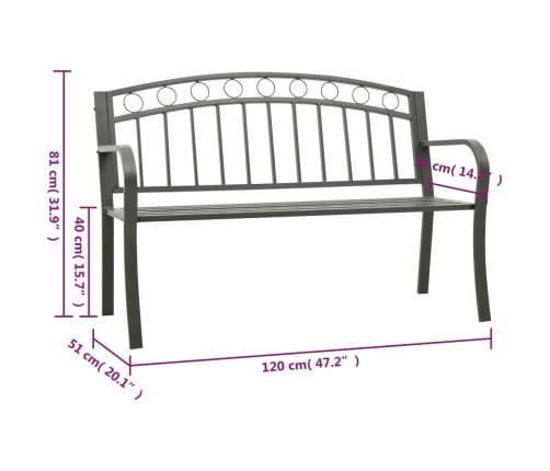 Banco de jardín acero gris 120 cm