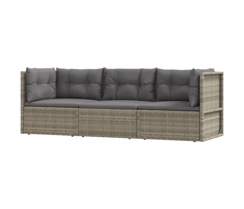 Set de muebles de jardín 3 pzas y cojines ratán sintético gris