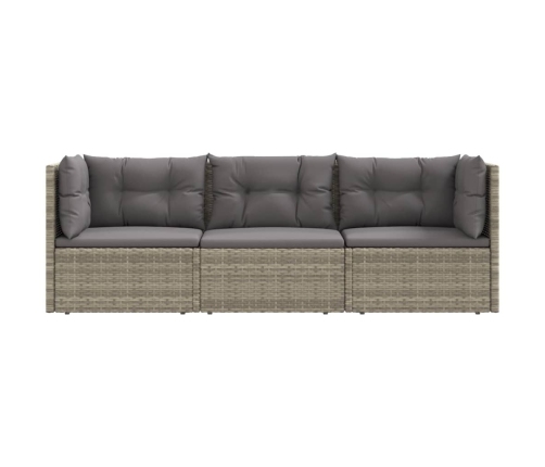 Set de muebles de jardín 3 pzas y cojines ratán sintético gris