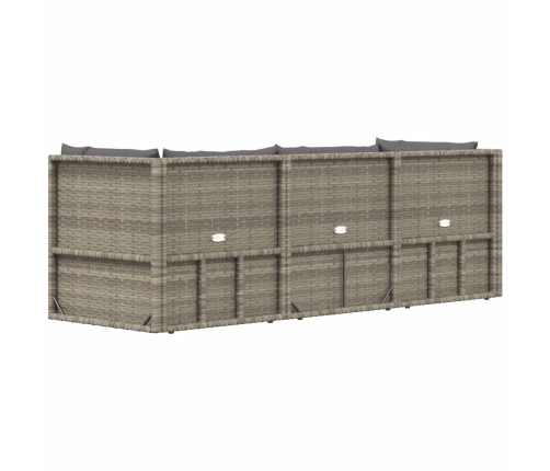 Set de muebles de jardín 3 pzas y cojines ratán sintético gris