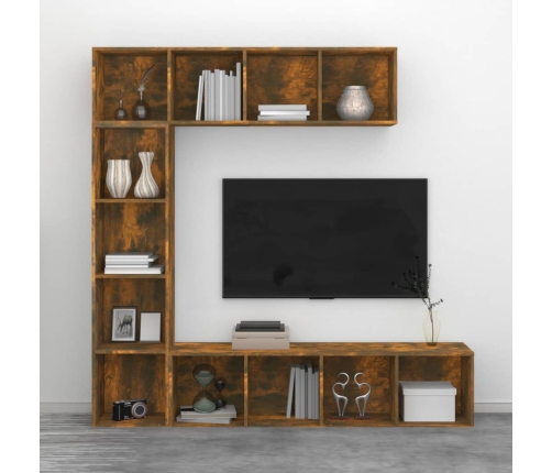 vidaXL Set de estanteria/mueble TV 3 pzas roble ahumado 180x30x180 cm