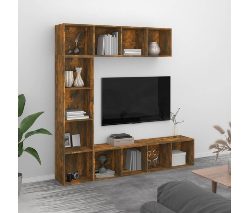 vidaXL Set de estanteria/mueble TV 3 pzas roble ahumado 180x30x180 cm