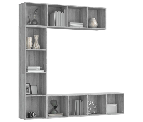 Set de estantería/mueble TV 3 pzas gris Sonoma 180x30x180 cm