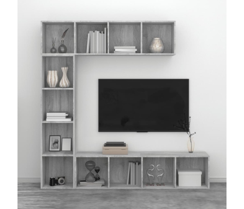 Set de estantería/mueble TV 3 pzas gris Sonoma 180x30x180 cm