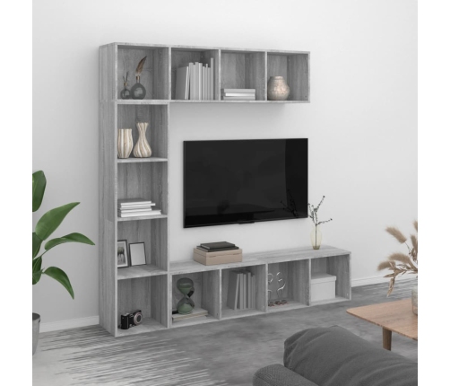 Set de estantería/mueble TV 3 pzas gris Sonoma 180x30x180 cm