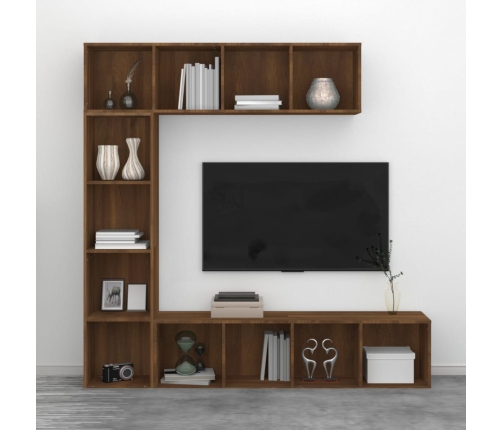 Set de estantería/mueble TV 3 pzas roble marrón 180x30x180 cm