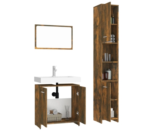 Set de muebles baño 3 pzas madera contrachapada roble ahumado