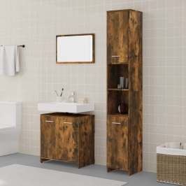 Set de muebles baño 3 pzas madera contrachapada roble ahumado