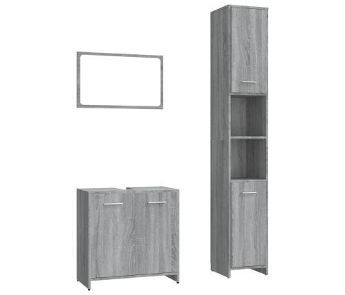 Set de muebles de baño 3 pzas madera contrachapada gris sonoma