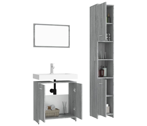 Set de muebles de baño 3 pzas madera contrachapada gris sonoma