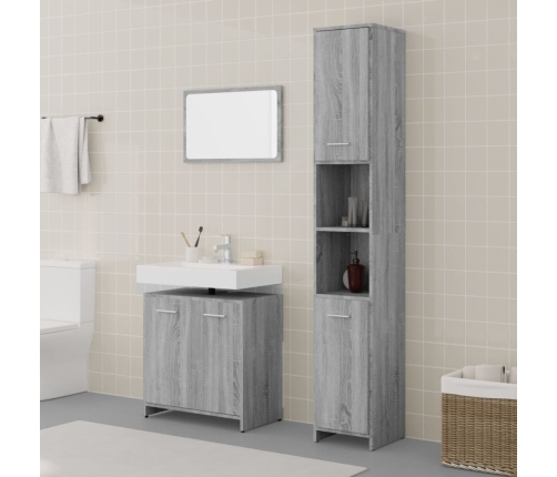 Set de muebles de baño 3 pzas madera contrachapada gris sonoma