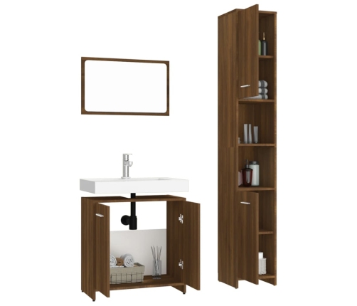 Set de muebles baño 3 pzas madera contrachapada roble marrón