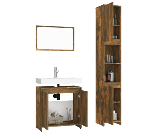 Set de muebles baño 3 pzas madera contrachapada roble ahumado