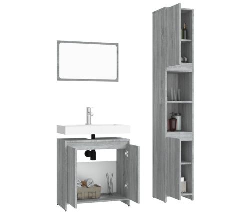 Set de muebles de baño 3 pzas madera contrachapada gris sonoma