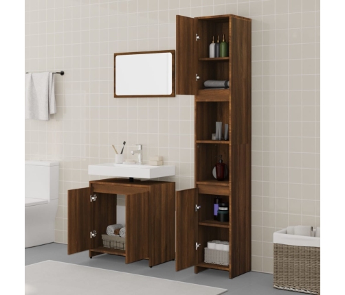 Set de muebles baño 3 pzas madera contrachapada roble marrón