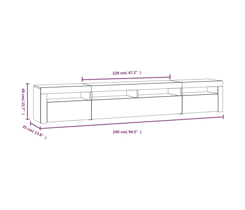 Mueble de TV con luces LED blanco 240x35x40 cm