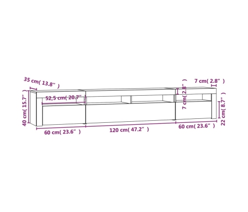 vidaXL Mueble de TV con luces LED roble Sonoma 240x35x40 cm