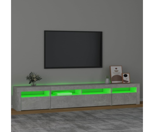 Mueble de TV con luces LED gris hormigón 240x35x40 cm