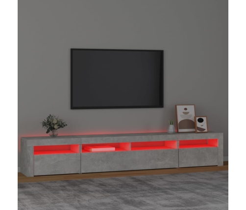 Mueble de TV con luces LED gris hormigón 240x35x40 cm