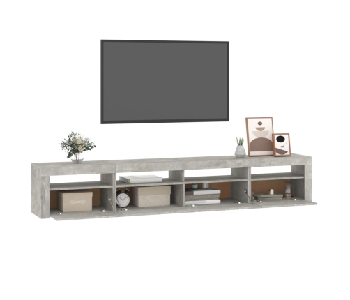 Mueble de TV con luces LED gris hormigón 240x35x40 cm