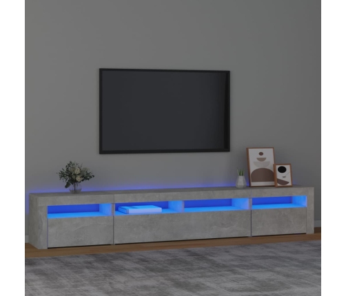 Mueble de TV con luces LED gris hormigón 240x35x40 cm