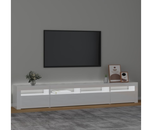 Mueble de TV con luces LED blanco brillante 240x35x40 cm