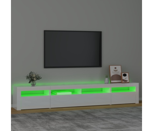 Mueble de TV con luces LED blanco brillante 240x35x40 cm