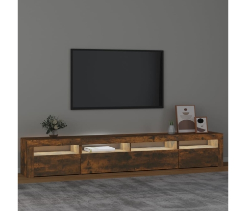 Mueble de TV con luces LED color roble ahumado 240x35x40 cm