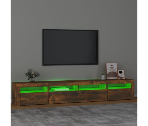 Mueble de TV con luces LED color roble ahumado 240x35x40 cm