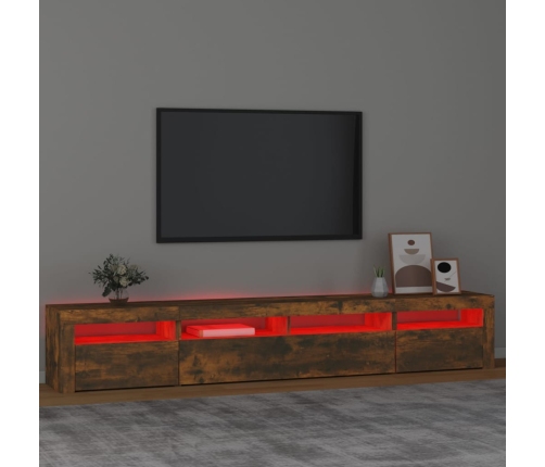 Mueble de TV con luces LED color roble ahumado 240x35x40 cm