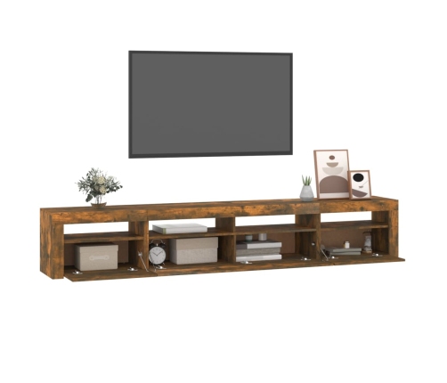 Mueble de TV con luces LED color roble ahumado 240x35x40 cm