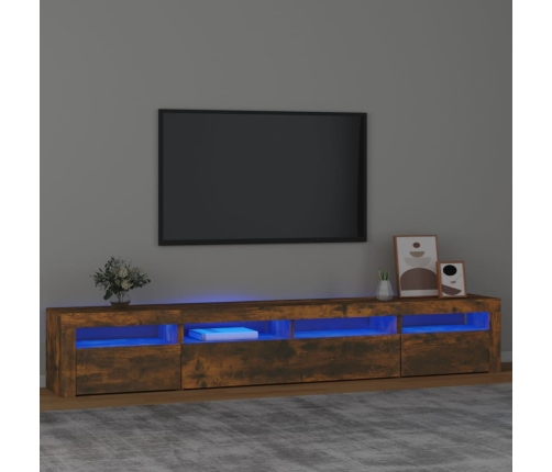 Mueble de TV con luces LED color roble ahumado 240x35x40 cm