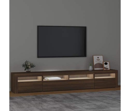 Mueble de TV con luces LED marrón roble 240x35x40 cm