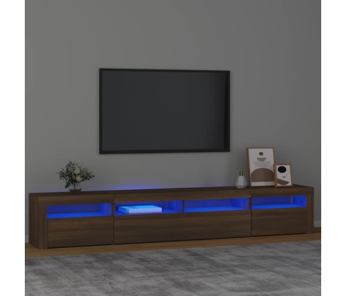 Mueble de TV con luces LED marrón roble 240x35x40 cm