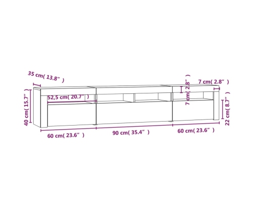 vidaXL Mueble de TV con luces LED roble Sonoma 210x35x40 cm