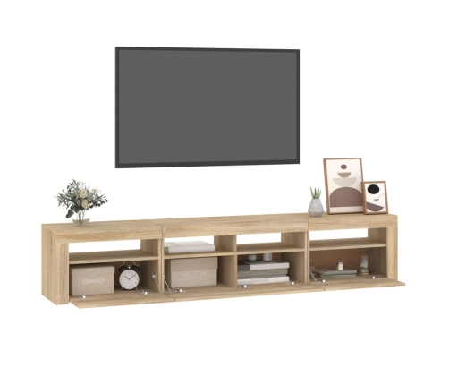 vidaXL Mueble de TV con luces LED roble Sonoma 210x35x40 cm