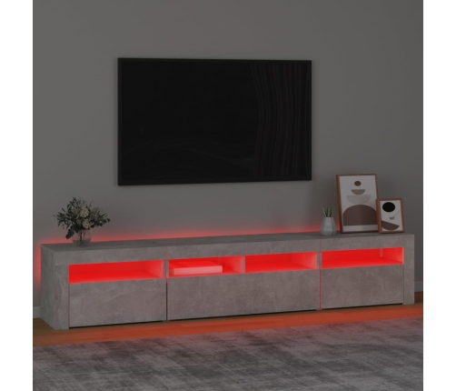 Mueble de TV con luces LED gris hormigón 210x35x40 cm