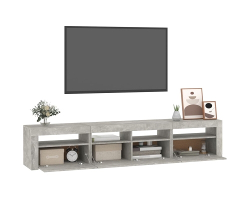 Mueble de TV con luces LED gris hormigón 210x35x40 cm