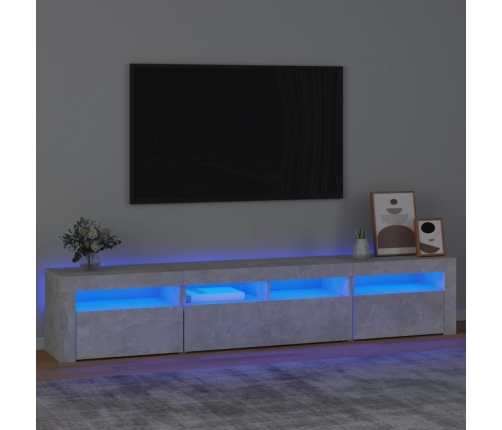 Mueble de TV con luces LED gris hormigón 210x35x40 cm