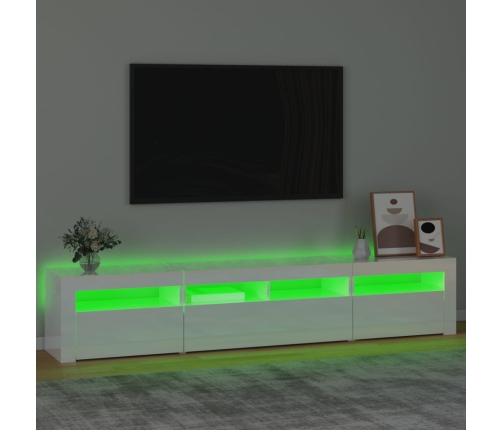 Mueble de TV con luces LED blanco brillante 210x35x40 cm