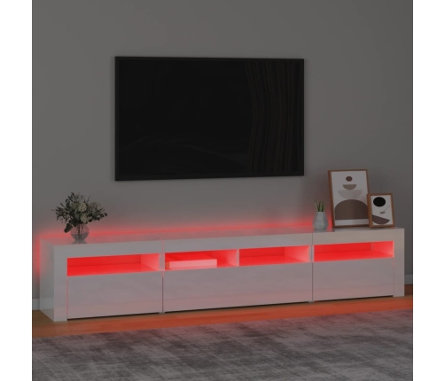 Mueble de TV con luces LED blanco brillante 210x35x40 cm