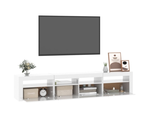 Mueble de TV con luces LED blanco brillante 210x35x40 cm