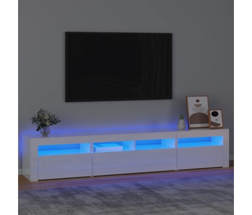 Mueble de TV con luces LED blanco brillante 210x35x40 cm